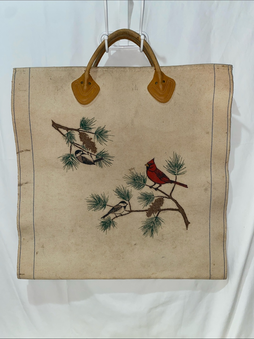 Vintage Rare L L Bean canvas log carrier cardinal chickadee